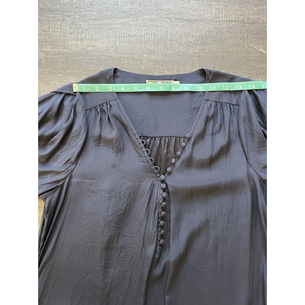 Go By Go Silk Washable Silk Maxi Dress Fabric Buttons Pockets Navy Blue, Size S - Picture 10 of 12